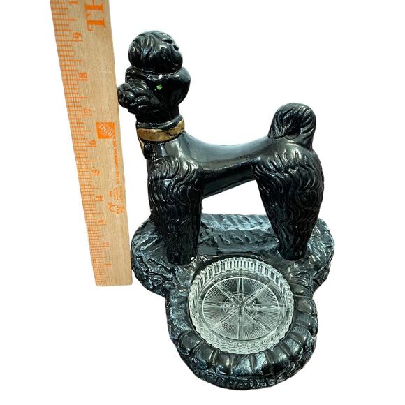 Chalkware Poodle Ashtray Large Black Dog Trinket Vtg Mid Century Kitschy READ - Picture 2 of 16